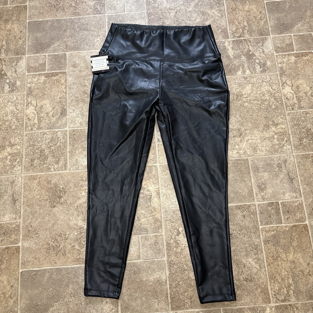 NWT Zenana Boutique High-Waist Faux Leather Leggings 1X Black Stretchy Night Out